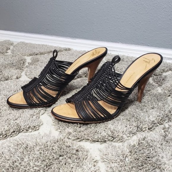 Giuseppe Zanotti Pissi Black Leather Sandal Heels, Size 38.5, U.S 8.5 - Picture 3 of 13